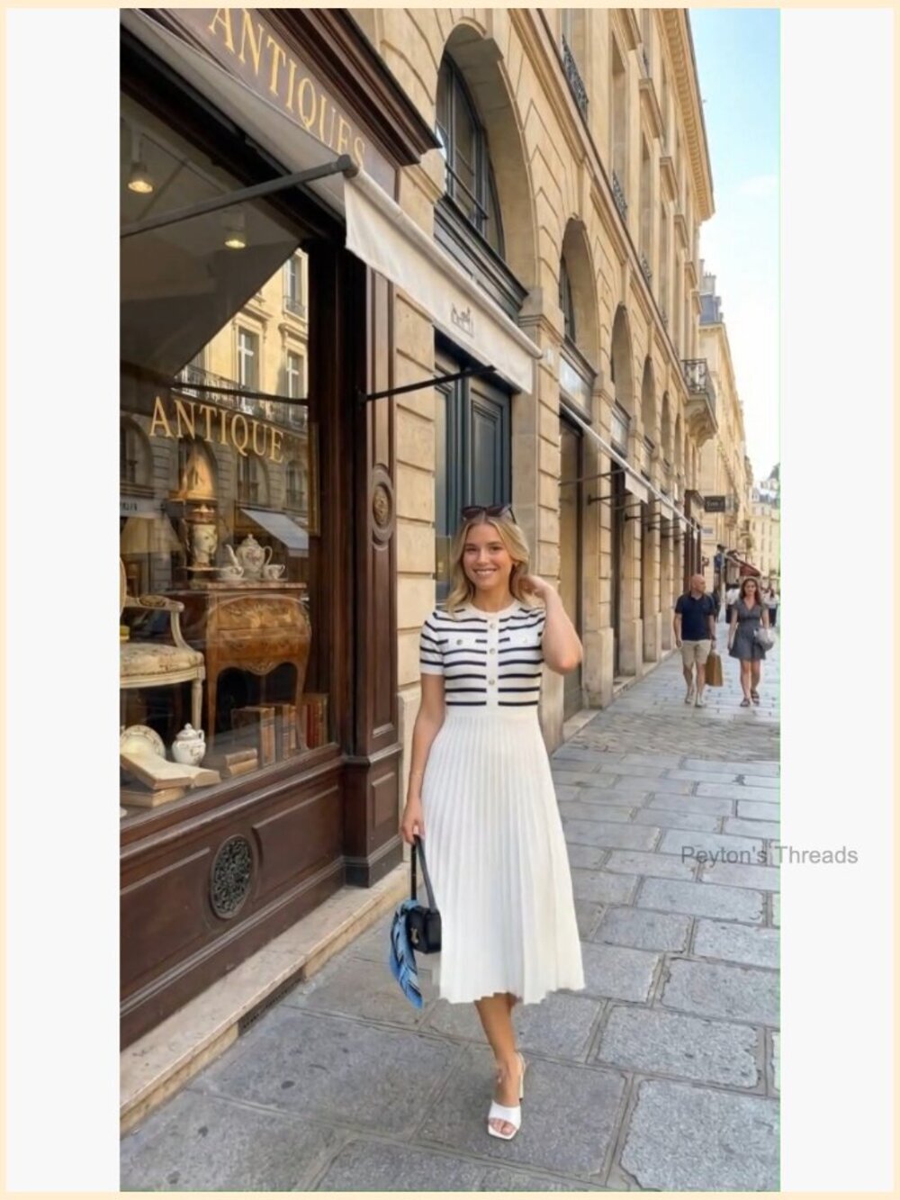 Striped Crewneck Short Sleeve Midi A-Line Pleated Swing Dress - Picture 7 of 7